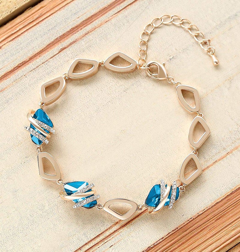 Leafael Wish Stone Link Charm Bracelet with Zircon Blue Birthstone Crystal for December, Rose Gold Plated, 7"+2" - Image 3